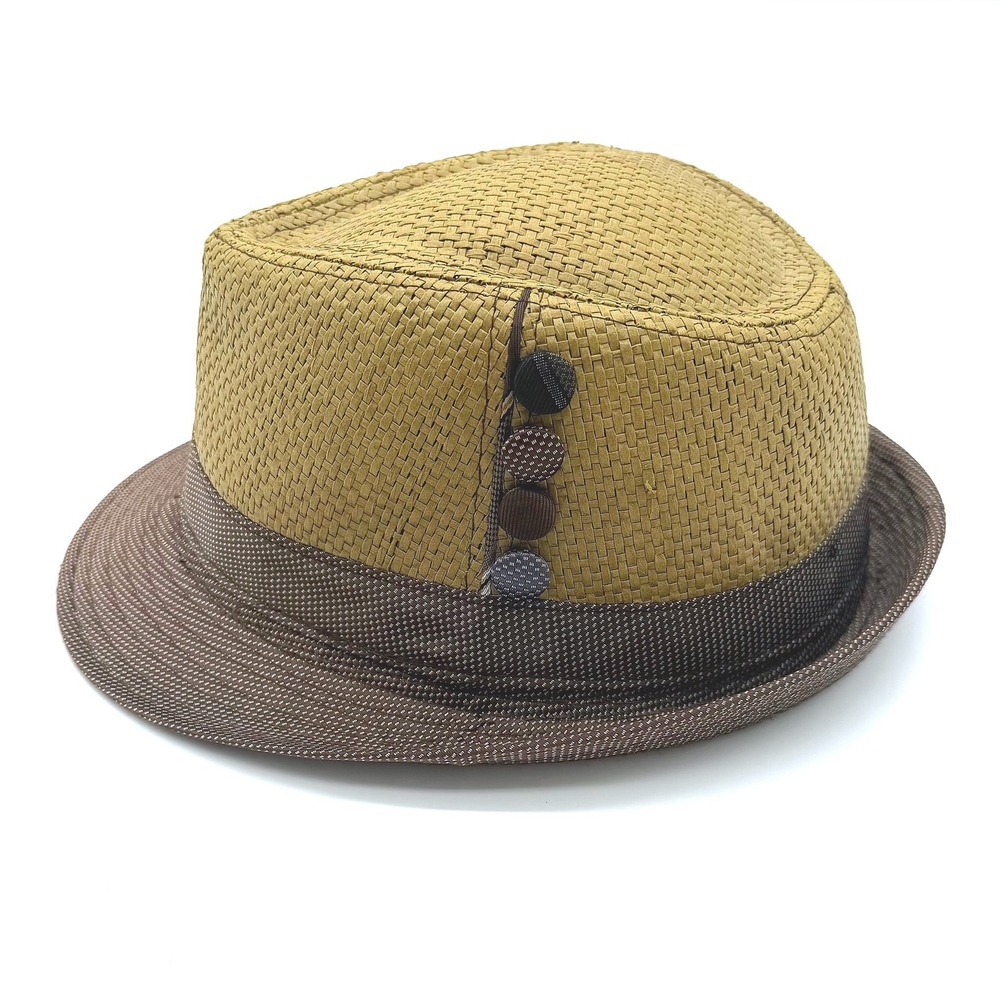 Scala Pronto Straw Fedora Hat Tan Brown Short Brim One Size Button Woven Boho - Picture 5 of 10